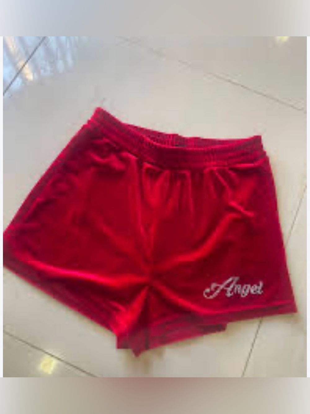 #3161**SHEIN Red Velour 'Angel' Women's Athletic Lounge Shorts